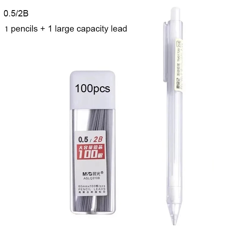 2B/HB Mechanical Pencil Refills White Simple 0.5/0.7mm for Students School Supplies Office Accessories Stationery Supplies Qme (2B)0.5MM Set