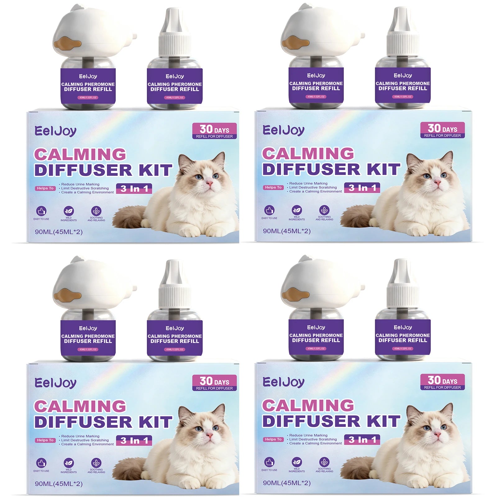 Cat Calming Pheromone Diffuser Kit Anxiety Relief Reduce Scratching Behavior Adapt Environment 3-in-1 Plug-In Calming Diffuser Qme 4pcs Boxed