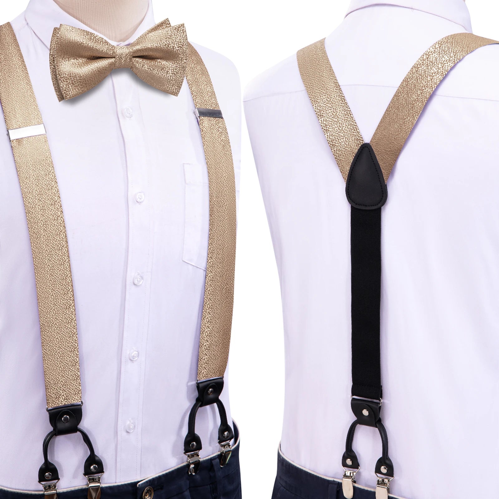 Hi-tie Silk Mens Braces Bowtie Hanky Cufflinks Y Back Clip Adjustable Qme BD-3185