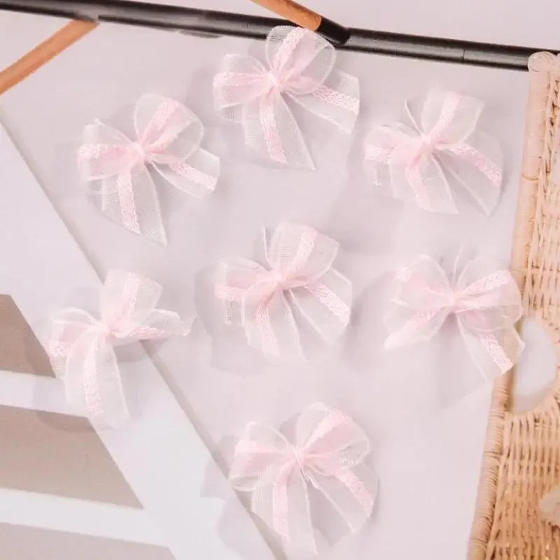30pcs Mesh Ribbon Bows Mutilcolor Lace Mini Bowknot Satin Ribbon Bow Flower For DIY Craft Decoration Accessories Qme