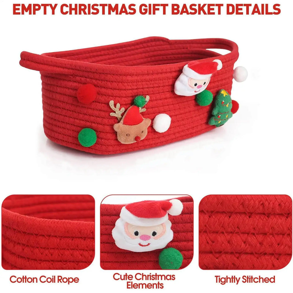 Cotton Basket Christmas Woven Storage Basket with Handles Organizer Bin for Home Kitchen Entryway Bedroom Bathroom Playroom Qme
