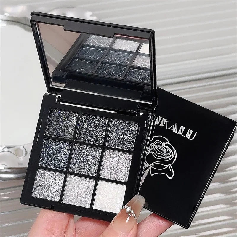 Punk Smoked Black Gray 9 Color Eyeshadow Makeup Palette Dark Color Pressed Glitter for Eyes Shadow Pigment Powder Cosmetics Qme 9 color eye shadow