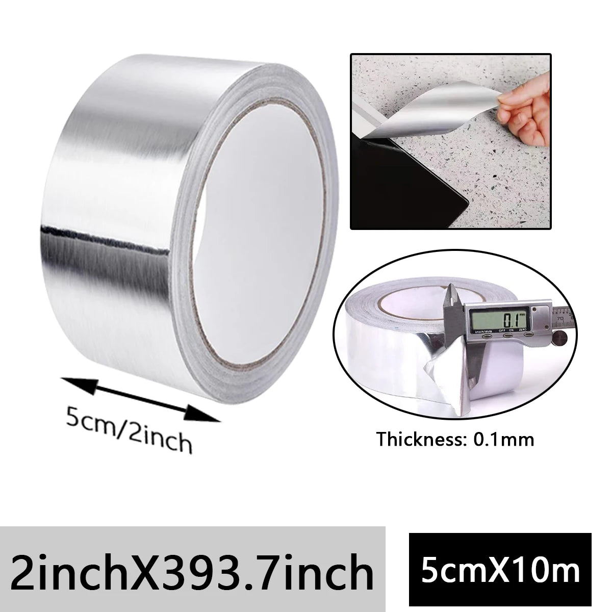 High-Quality Aluminum Foil Tape, High-Temperature Aluminum Foil Tape for Pipes And HVAC, Fire Resistant High Temperature Sticker Qme 5cmX10m 0.1mm