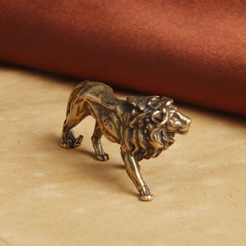 Pure Copper Majestic Lion King Miniatures Figurines Desk Decorations Qme