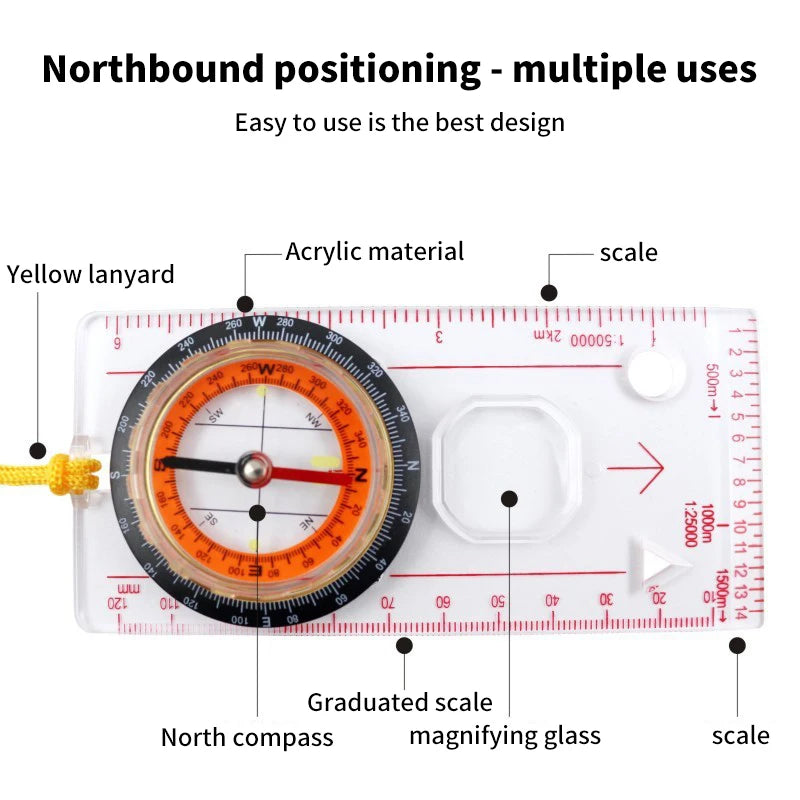 Portable Compass Scale Ruler Multifunction Map Lanyard Outdoor Qme