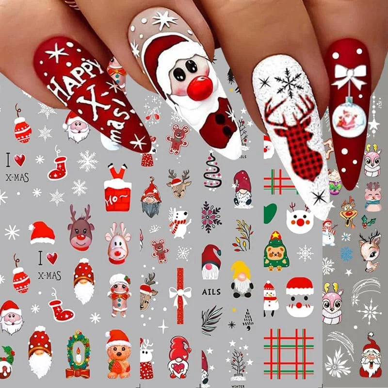 10 Sheets Christmas Nail Art Stickers Decals 3D Self-adhesive Snowman Qme
