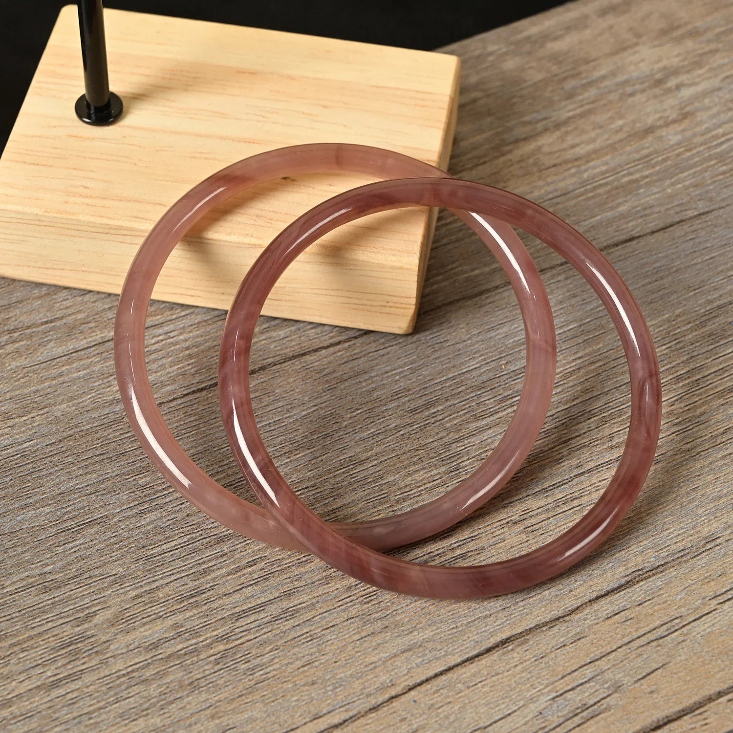 2Pcs/Set Natural Jade Solid Color Jingle Bangles Retro Simple Glass Bracelet Femme Fashion Women's Casual China Jewelry Gifts Qme rose purple 58mm