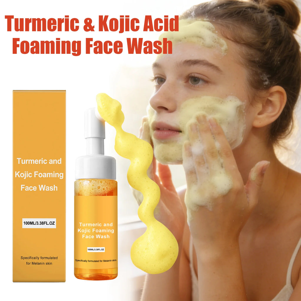 Turmeric & Kojic Acid Foaming Face Wash Brightening Oil Control Gentle Cleaning Face Daily Cleanser for Pore Care All Skin Types Qme