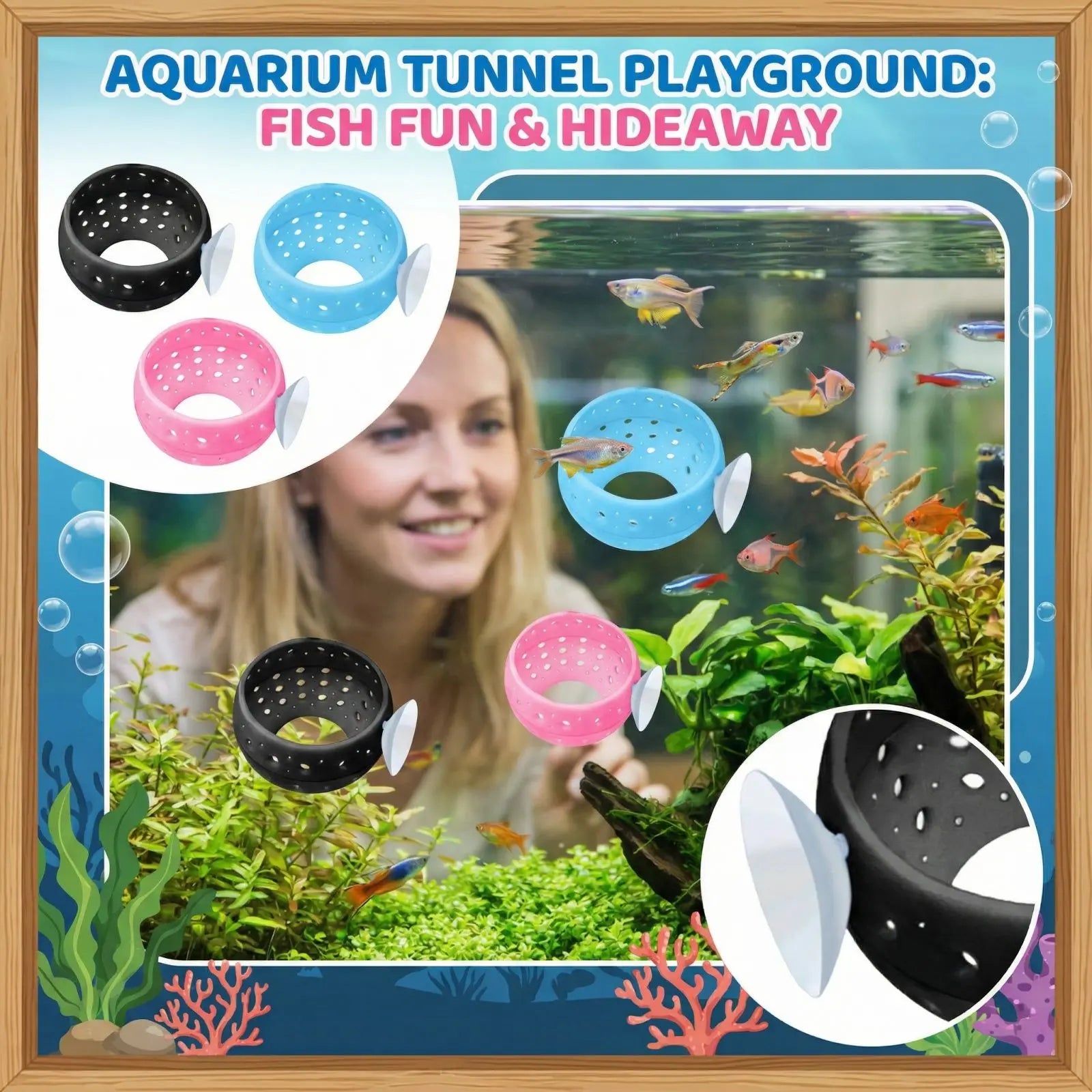 Betta Bulb Hide Tunnel Aquarium Fish Hideout with Suction Cup Shrimp Cave Aquarium Decor Fish Guppy Hiding Resting Supplies Qme