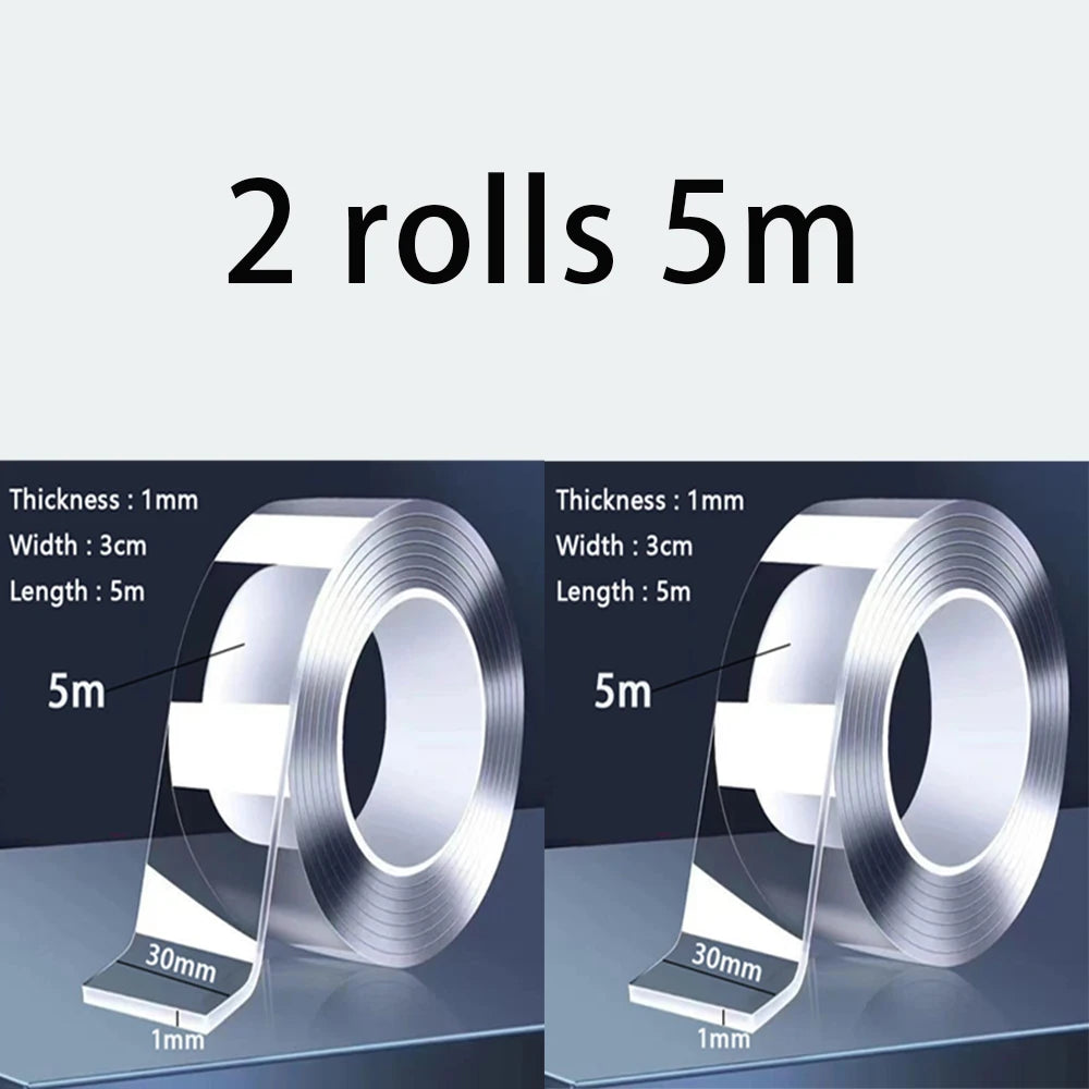 1m 2m 5m Nano Tape Double Sided Tape Transparent Reusable Waterproof Adhesive Strong Tapes Cleanable Kitchen Bathroom Supplie Qme 2 rolls 5m