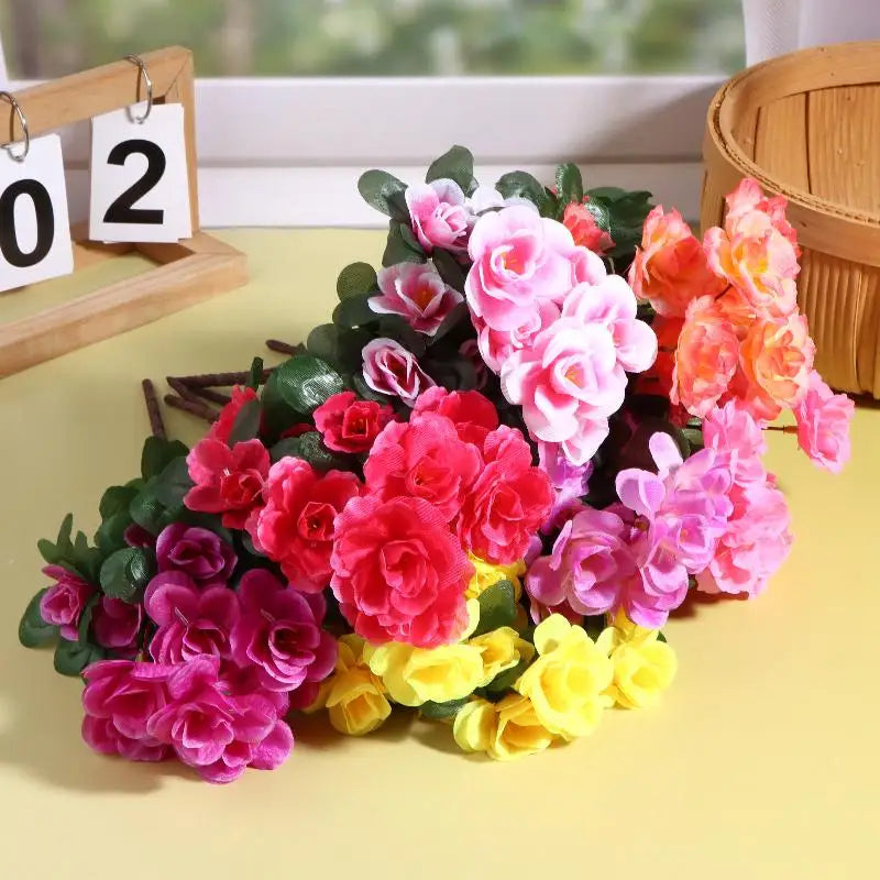 Artificial Azalea Flowers Bouquet Fake Rhododendron Outdoor Garden Qme