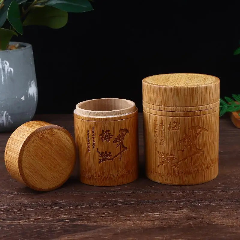 Nut Box Organizer Kitchen Storage Jars Accessories Carved Bamboo Tea Qme