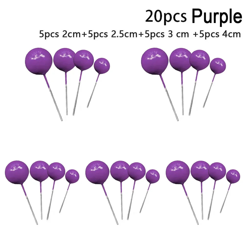 20pcs Ball For Cake Topper Birthday New 2/2.5/3/4cm White/yellow/black/purple/red Cake-Toppers Cupcake Topper For Cake Decor Qme purple
