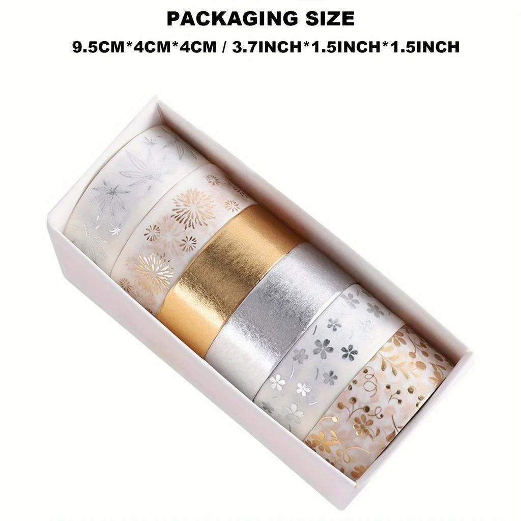 6-Piece Flower Plant Gold Foil Washi Tape Set - Add a Touch of Elegance to Your Crafts! Qme
