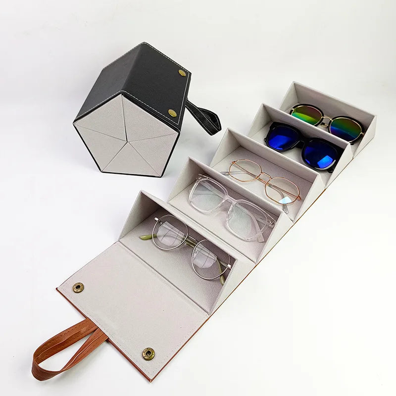 2-Piece Foldable Multi-Grid Eyeglass Case,Portable Multiple Sunglasses Organizer,Handmade Multi-Compartment Glasses Storage Box Qme