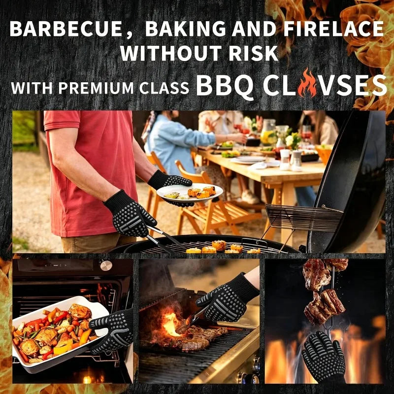 1 Pair of Oven Gloves Fire Resistant Non-slip Barbecue Gloves 500 800 Degree Barbecue Heat Insulation Microwave Gloves Qme