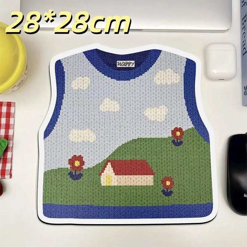 Desk Anti-slip Sweater Mouse Mat Simulated Printing Knitted Pad Cute Qme A2