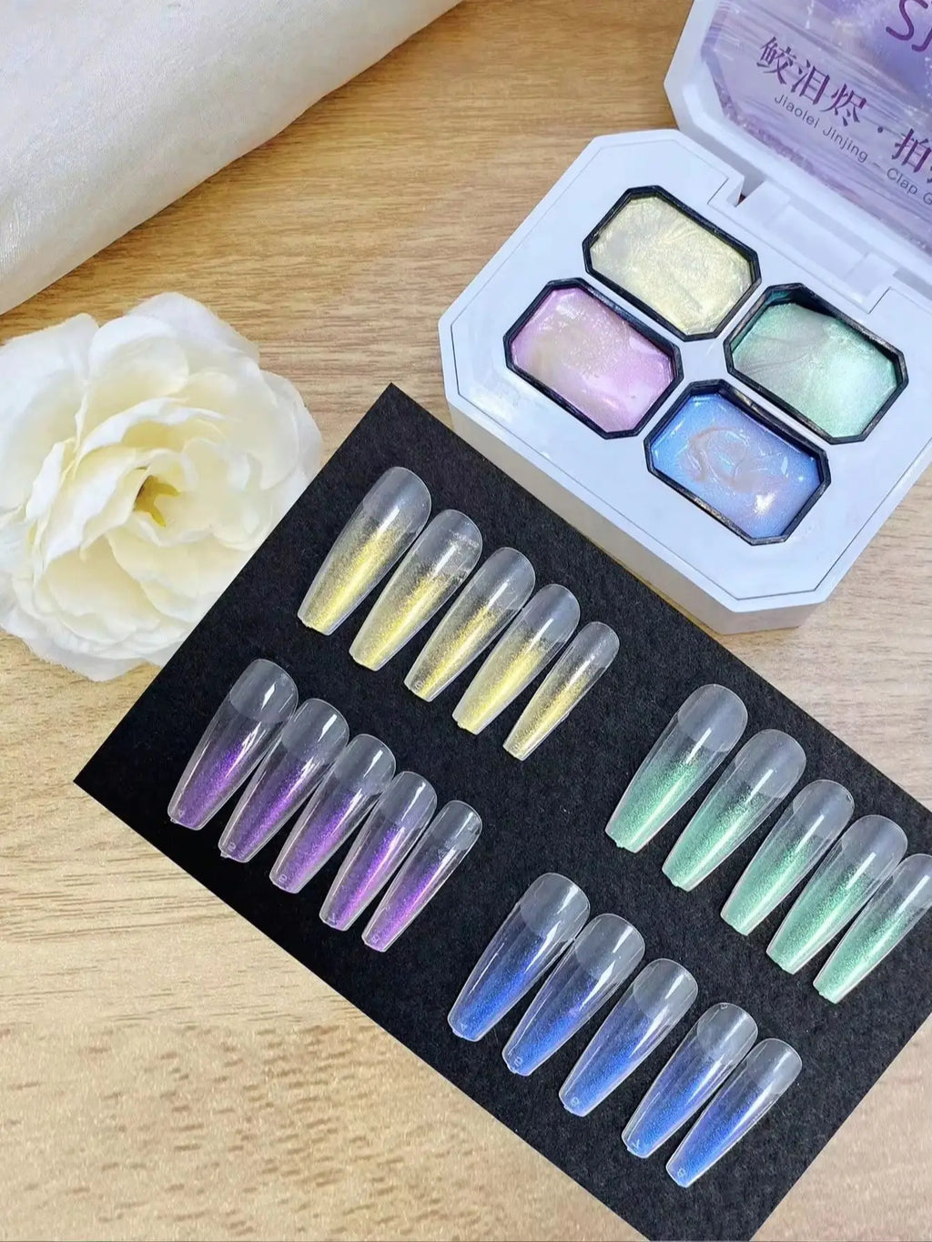 4 Colors Aurora Pearl Effect Solid Adhesive Gel Nail Polish Gradient Qme 01