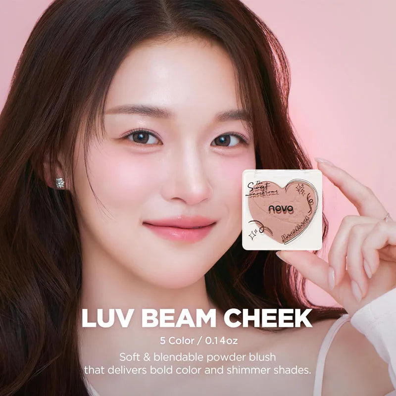 Heart-Shaped Korean style Powder Blush, Soft Matte Finish with Subtle Shimmer, Blendable & Buildable, Lightweight & Long-Lasting Qme