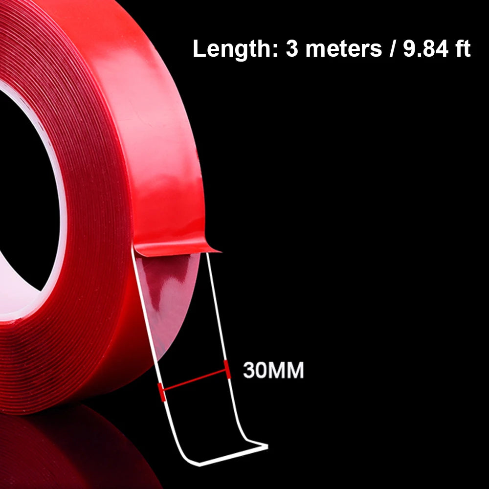 9.84FT Transparent Acrylic Double Sided Tape 6-30mm Width Ultra-strong Self-adhesive Heavy Duty Tape for Home Decoration Qme 30mm 3pcs