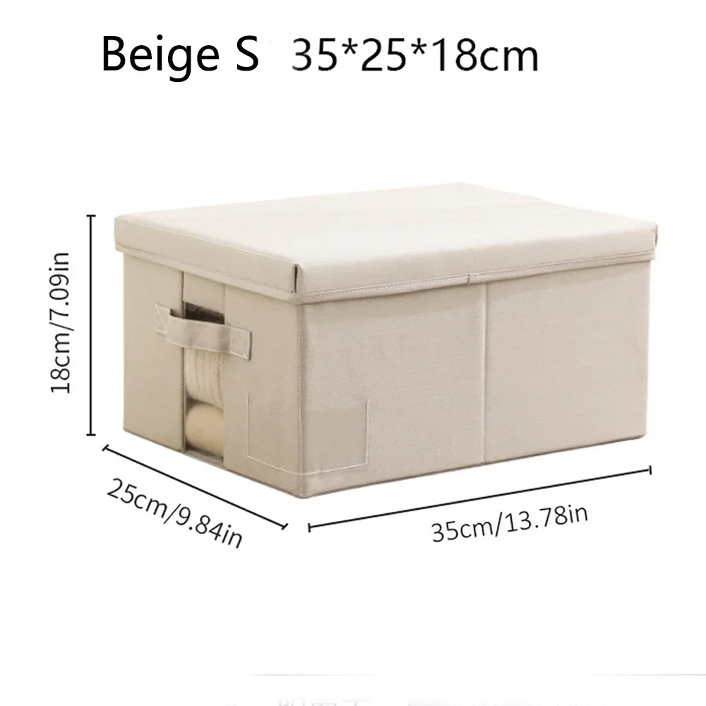Foldable Storage Box Portable Home Storage Bag Household Cationic Fabric Large Capacity Clothes Organizer for Wardrobe Closet Qme Beige S