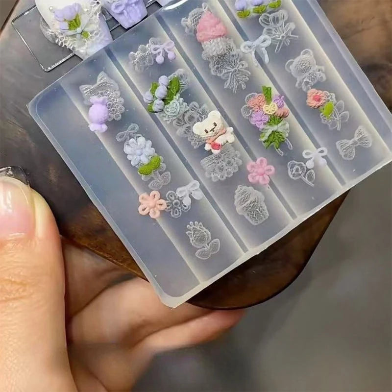 Bow Ribbon Silicone Nail Mold Flower Decorations Nails DIY Design Qme