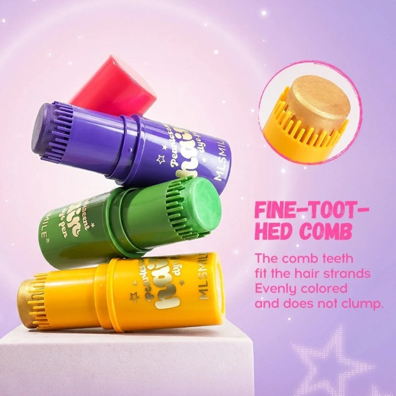 6 Colors Temporary Hair Color Stick, Pearl Shimmer Comb Hair Dye Pen, Washable Waterproof Hair Chalk for Party Cosplay &Festival Qme