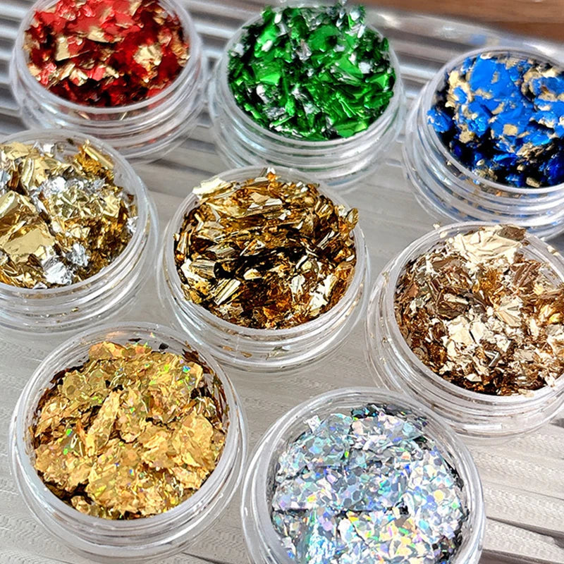 1Box Gold Foil Fragment Nail Glitter DIY Nails Sticker Art Qme