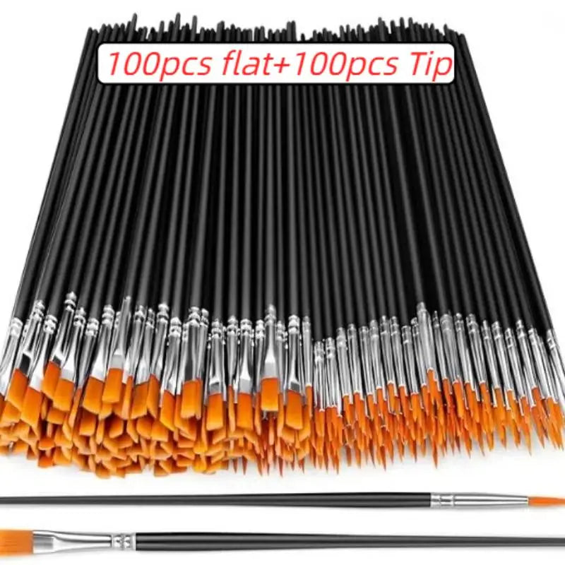 100 130 160 180 Painting Brushes Art Flat Tip Round Nylon Hair Paint Qme A1 200PCS