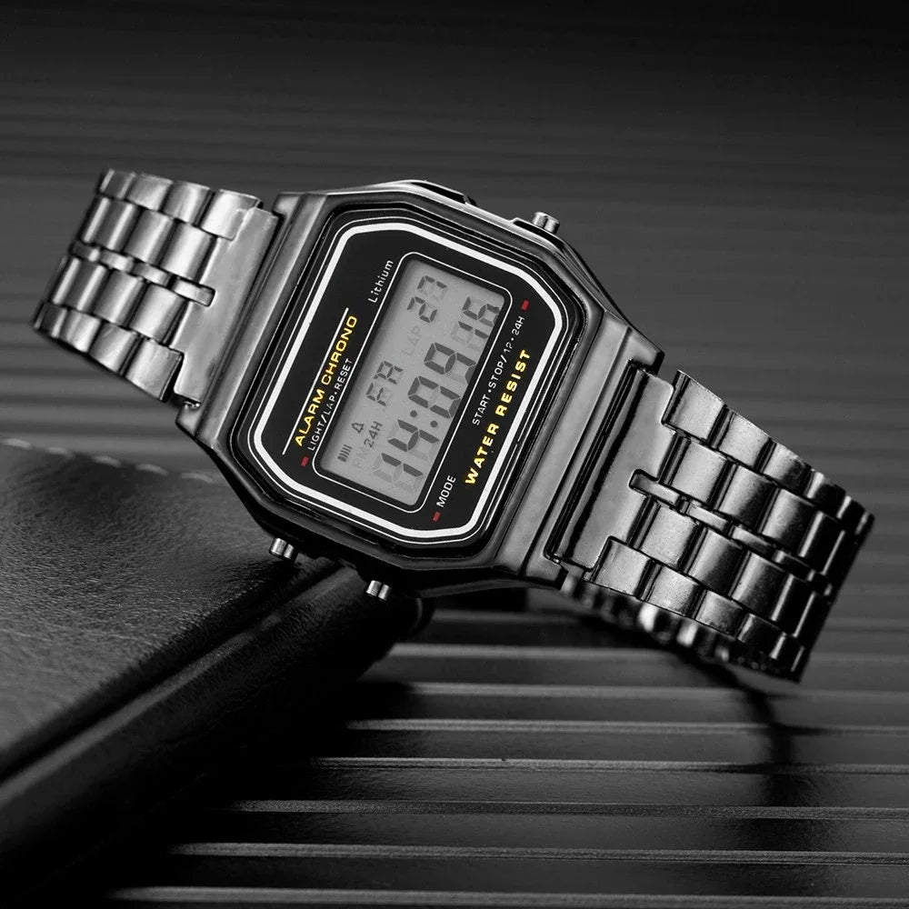 New Digital LED Watch For Men Multifunction Alarm Electronic Clock Waterproof Simple Men Women Stopwatch LED Watches Clocks Qme black