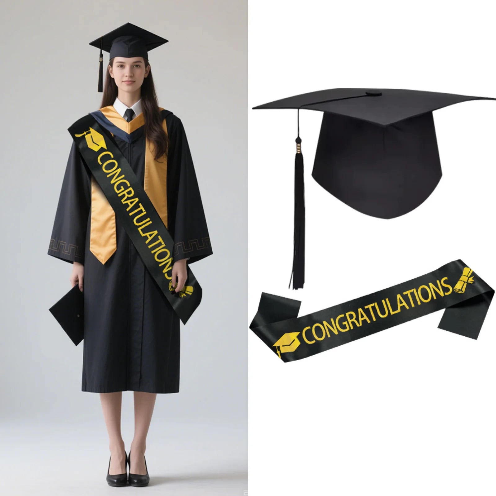Unisex Graduation Cap with Sash Graduation Stole Set Commencement High School Graduation College Graduate Photograph Supplies Qme B One Size