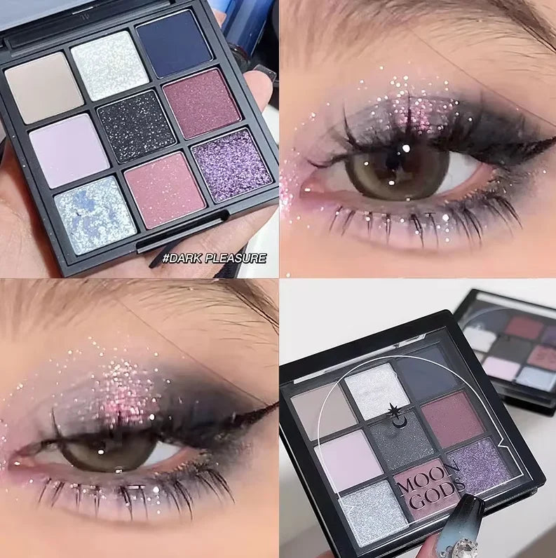 New Nine-color Eyeshadow Palette Rose Pink Color Pearly Matte Glitter Eyeshadow Pallete Shiny Eye Shadow Eye Pigments Qme 08