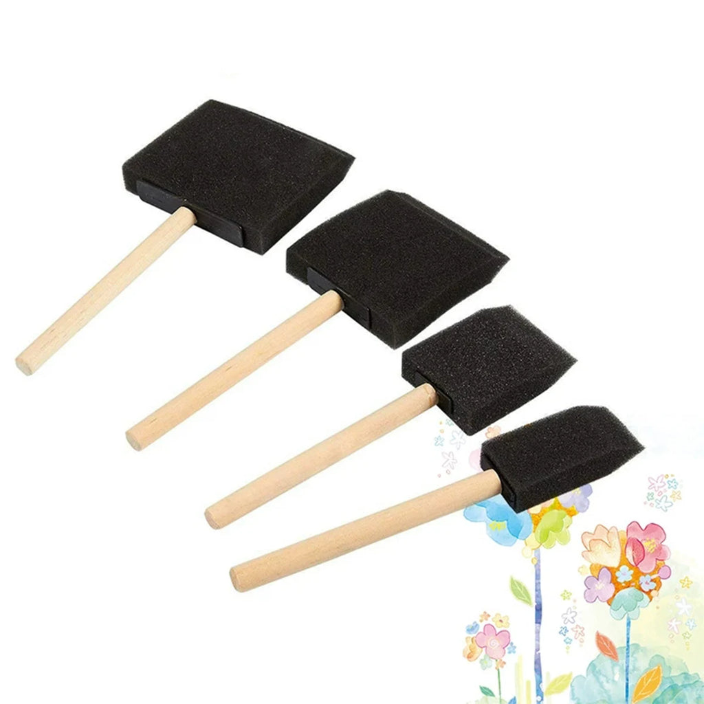 4Pcs Sponge Brush Wooden Handle Watercolor Sponge Paint Brush, Oil Stain Art Craft Painting Drawing for kids Qme