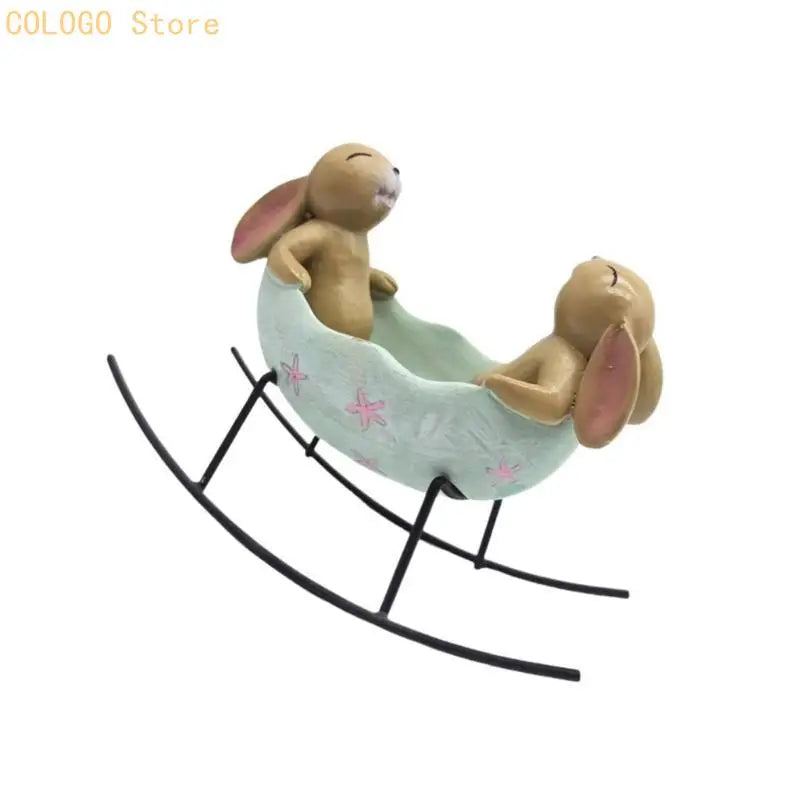 Rabbit Figure Easters Bunnies Eggs Cradle Statue Unique Decorations Qme