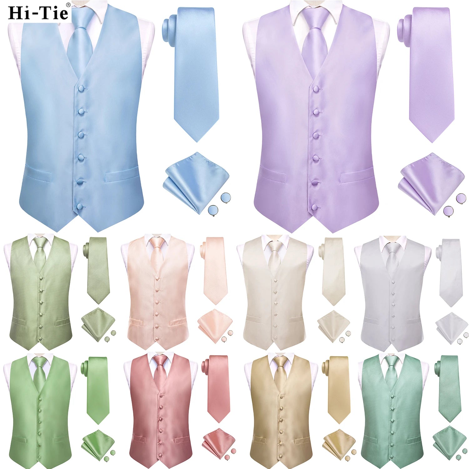 Hi-tie Solid Voilet Lilac Mens Suit Vest Woven Waistcoat Tie Pocket Qme