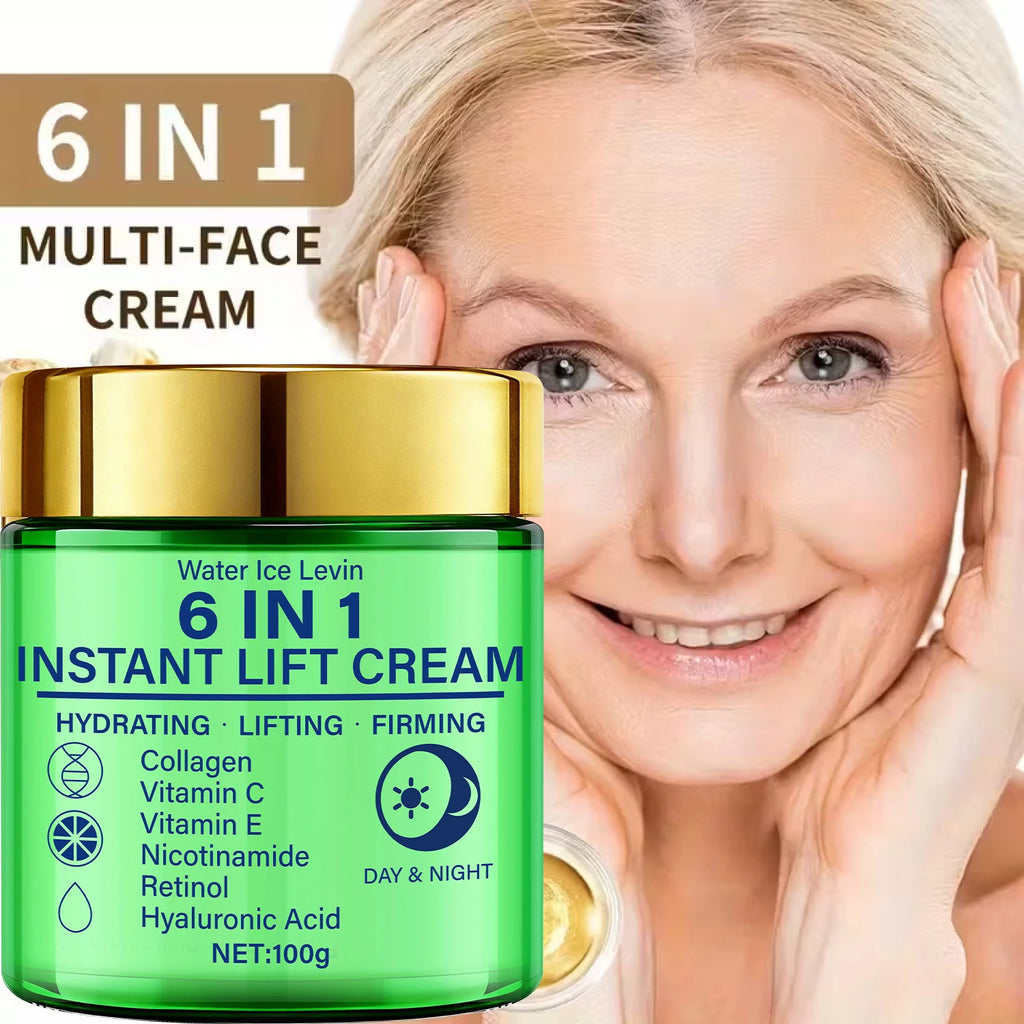 6-in-1 Instant Lift Cream with Collagen & Retinol for Hydrating, Firming & Lifting - Day & Night Face Cream with Vitamins Qme