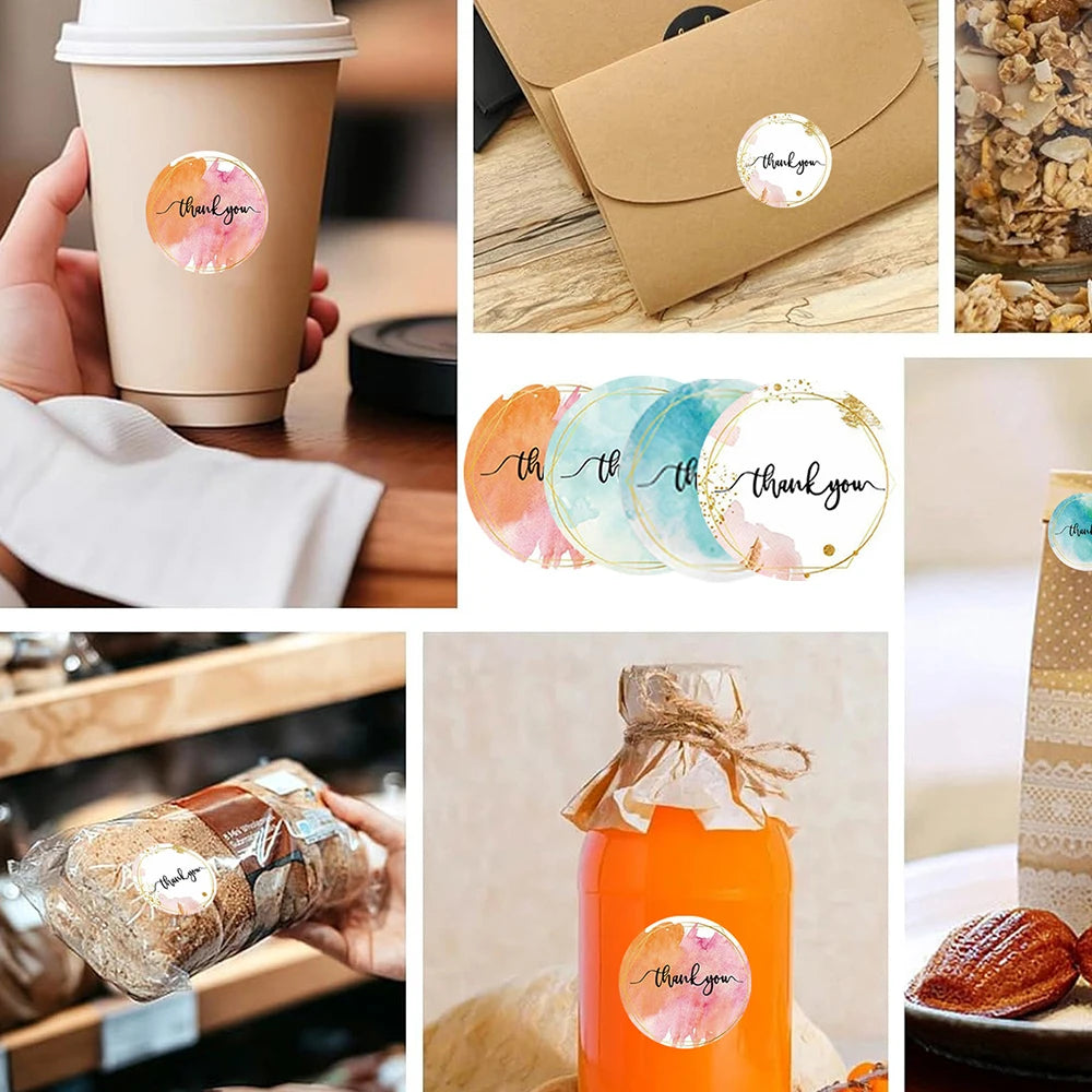 500pcs/Roll Thank You Stickers 2.5cm Cute Pink Gold Labels For Small Business Or Wedding Gift Decor Stationery Packaging Sticker Qme