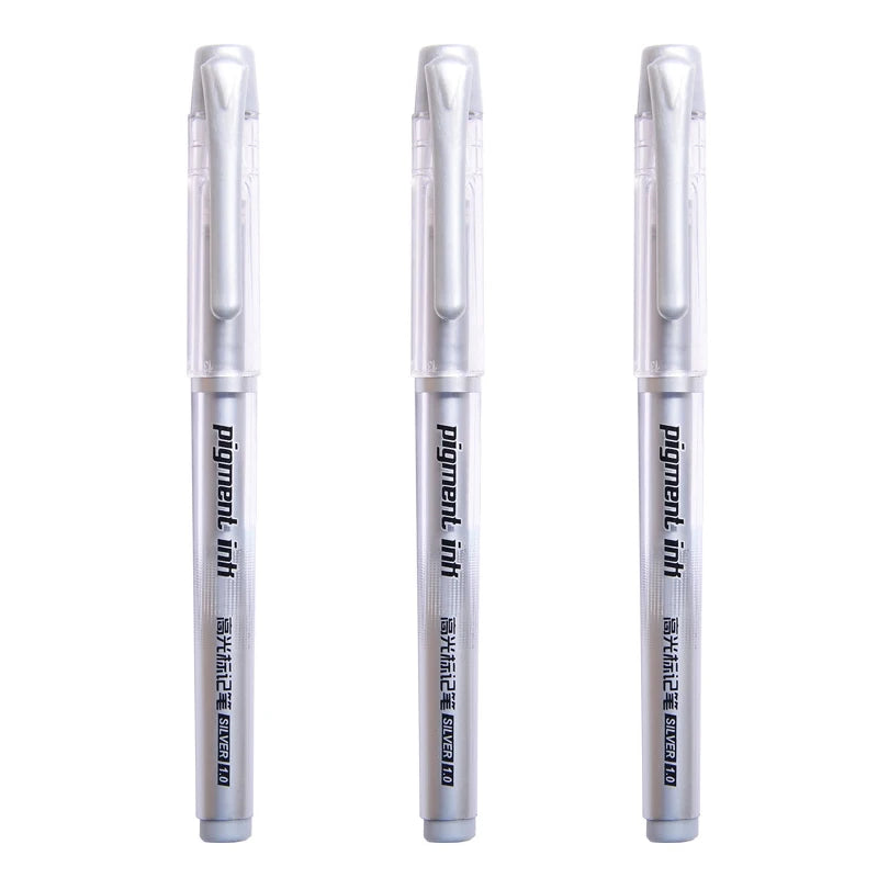 3Pcs/Set 1.0mm Highlight Marker Pen White/Gold/Silver Ink Large Capacity Gel Pen For Drawing Art Supply Sketch Paint Pen Qme 3 silver