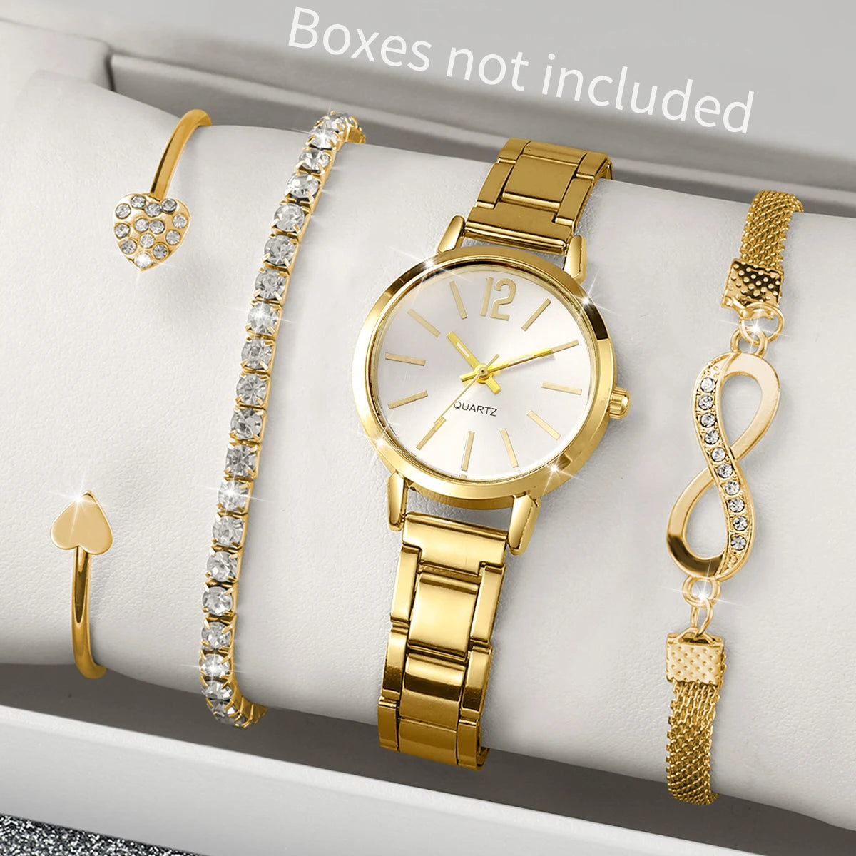 4 Pcs Women's Watches Fashion Small Dial Ladies Quartz Watch Gold Band Steel Wrist Watches Bracelets Set Watch Mujer Qme Gold