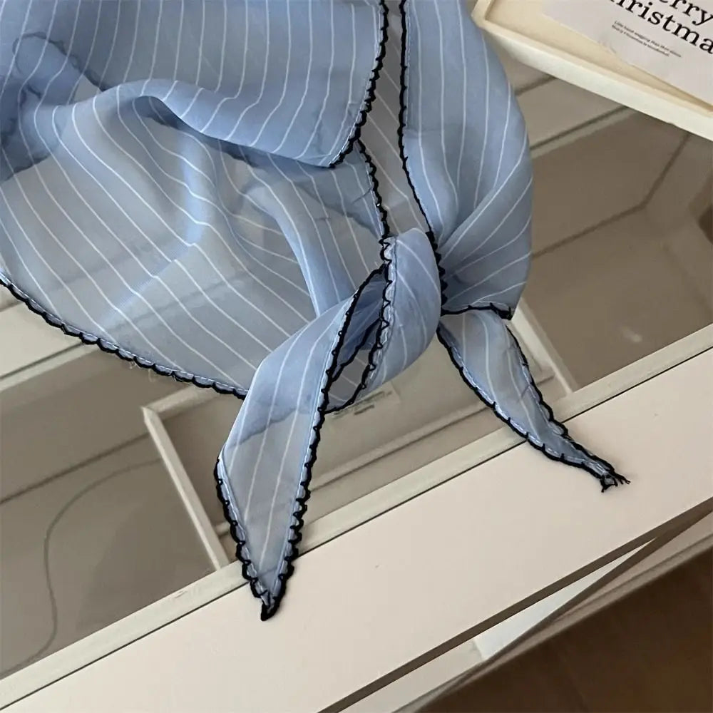 Elegant Sweet Polka Dot Headband Turban Thin Fresh Small Scarf Striped Korean Triangular Hair Band Summer Qme