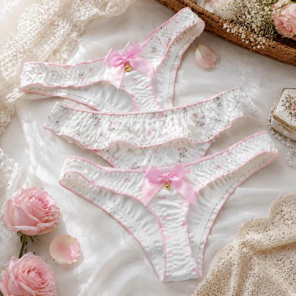 Lingerie Sweet Bow Women Panties Ruffle Low Waist Girls Briefs Flower Qme