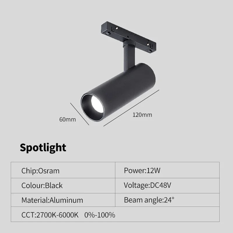 New Magnetic Track Light Dimmable Remote Control 48VLed Ceiling Lamp Track Rail Lighting No Main Light Design Spotlight Qme spotlight 12w Natural light 4000K