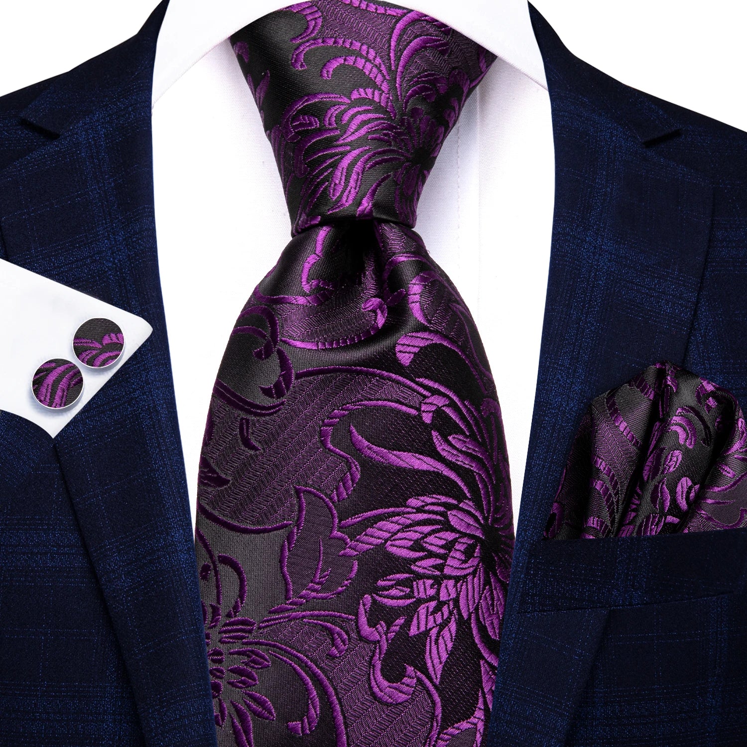 Hi-tie Red Blue Striped Business Mens Tie Jacquard Necktie