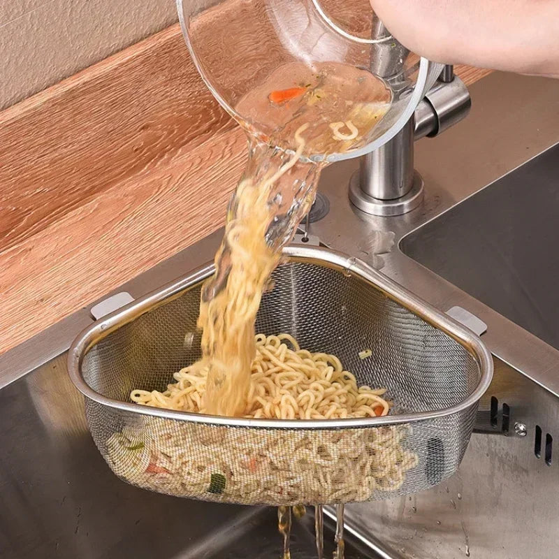 Kitchen Sink Drain Basket Stainless Steel Triangle Food Vegetables Peel Egg Filter Storage Organizer Kitchen Shelf Rack Drainier Qme