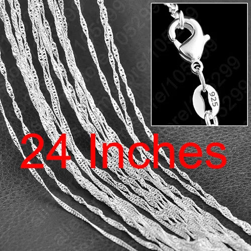 5PCS Promotion Wholesale 925 Sterling Silver Color Beautiful Water Wave Necklace Singapore Chain With Lobster clasps 16"-30" Qme 24 Inch 60CM