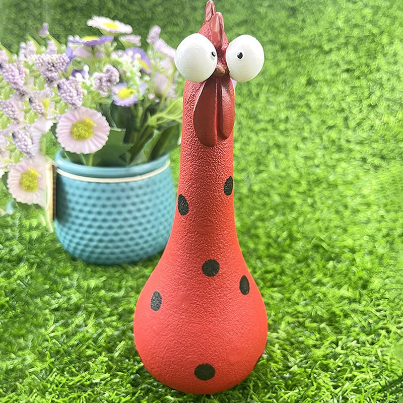 Quirky Big-eyed Chicken Figurine Colorful Polka Dot Resin Statue Long Qme
