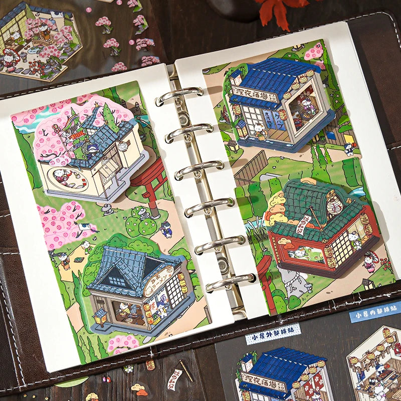 24Sheets/Pack Retro Chinese Architecture Stickers for Office Stress Relief, DIY Scrapbooking, Journal, Phone Case, Laptop, etc. Qme