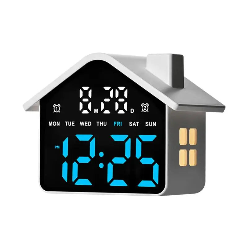 House Shaped LED Digital Alarm Clock Date Week Brightness Adjustment Qme WB