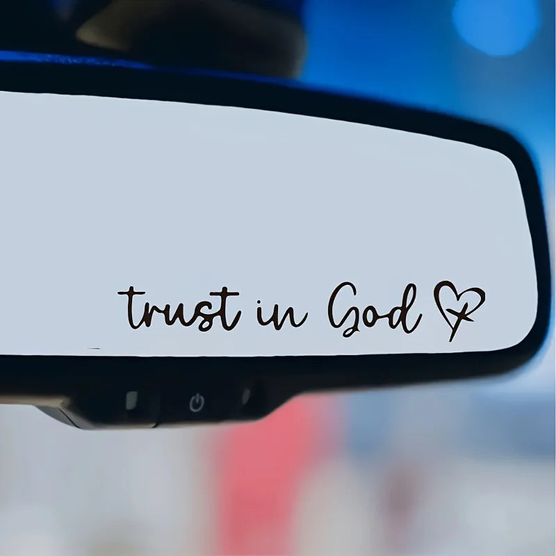 Trust in God Rearview Mirror Sticker, Car Accessories, Car Stickers, Cute Car Stickers, Mirror Decals Qme Black 1pc