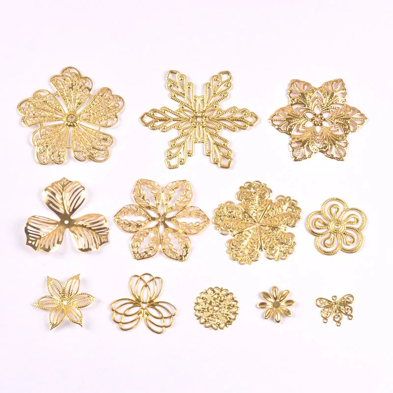 Flowers Antique Filigree Wraps Connectors For DIY Jewelry Accessories Findings Making Scrapbook Supplies Home Decor Metal Crafts Qme mix 10pcs